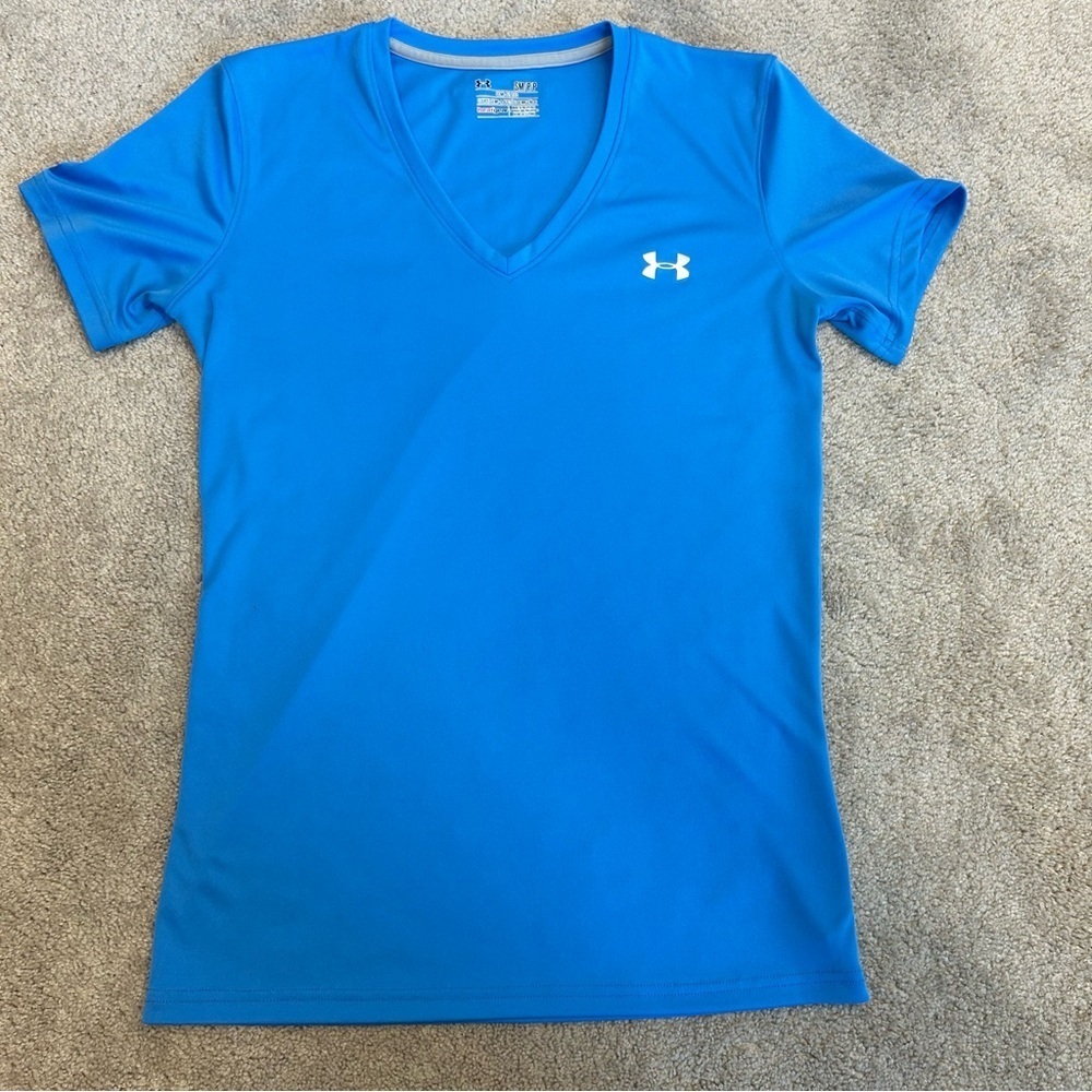 Under Armour Heat Gear blue short sleeve V-neck T-shirt Semi-Fitted top Sz S/M